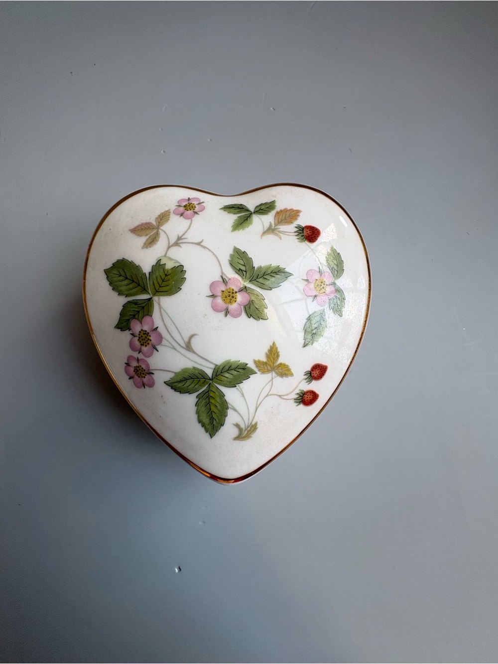 Wedgwood Heart-Shaped Porcelain Trinket Box in Wild Strawberry Pattern